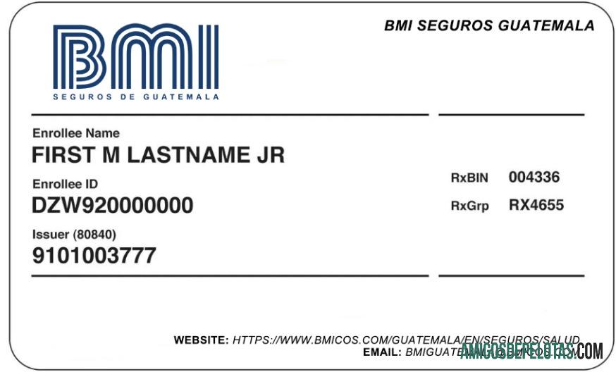 Cartão de seguro saúde da Guatemala modelo